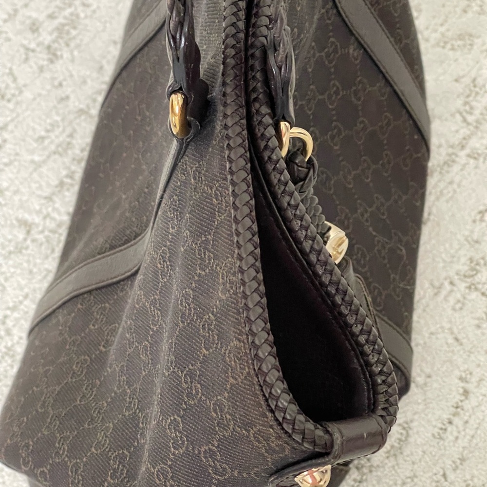 Gucci Chocolate Denim Monogram Tote Bag W/Braided Handles and Tassels - Picture 13 of 15